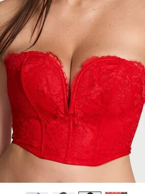 Victoria’s Secret Red Lace Cropped Corset V Neck Dare to Dream Top Size Large